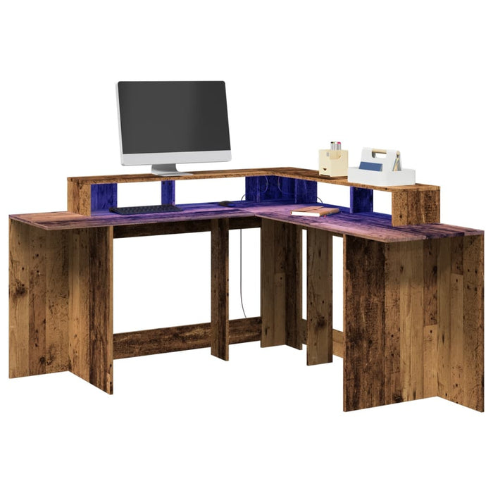 Desk with LED Lights Old Wood 152x152x91 cm Engineered Wood