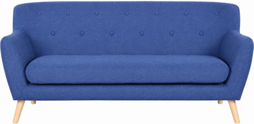 Teknik Skandi 3 seater sofa in Indigo Blue fabric, button detailed back and wooden feet.