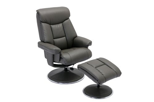 Teknik Brookhaven Recliner Cinder Leather Look swivel recline function matching base footstool - image 2