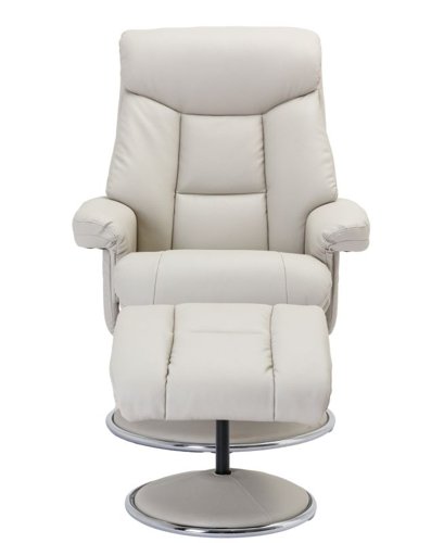 Teknik Brookhaven Recliner Mushroom Leather Look swivel recline function matching base footstool