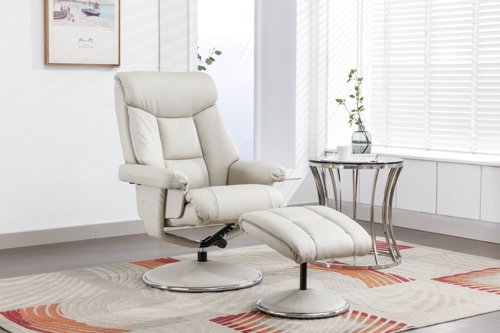 Teknik Brookhaven Recliner Mushroom Leather Look swivel recline function matching base footstool - image 3