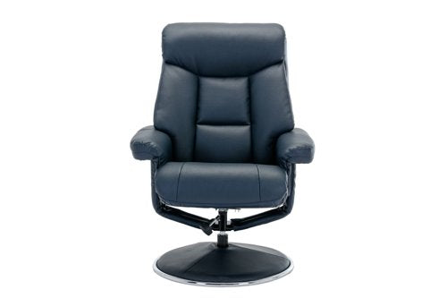 Teknik Brookhaven Recliner Navy Leather Look swivel recline function matching base footstool - image 2