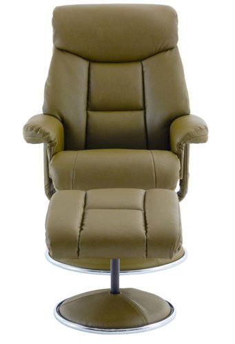 Teknik Brookhaven Recliner Olive Green Leather Look swivel recline function matching base footstool