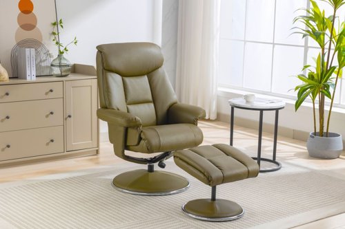 Teknik Brookhaven Recliner Olive Green Leather Look swivel recline function matching base footstool - image 3