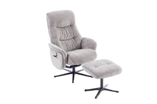 Teknik Newark Recliner Cloud Fabric swivel recline function, black five star base matching footstool - image 3
