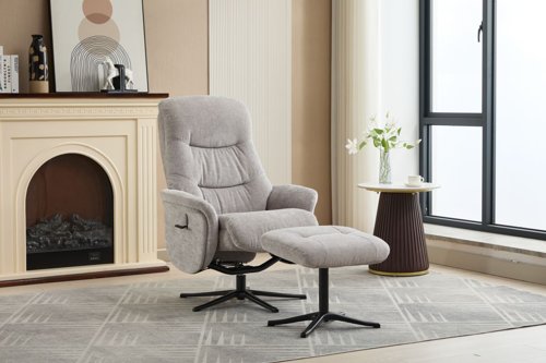 Teknik Newark Recliner Cloud Fabric swivel recline function, black five star base matching footstool - image 4
