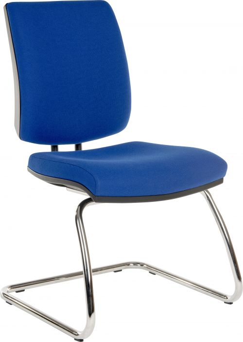 Teknik Ergo Visitor Deluxe Blue Fabric Cantilever Chrome Framed Chair Certified To 160Kg