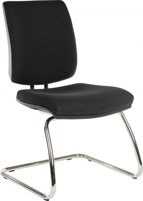 Teknik Ergo Visitor Deluxe Black Fabric Cantilever Chrome Framed Chair Certified To 160Kg