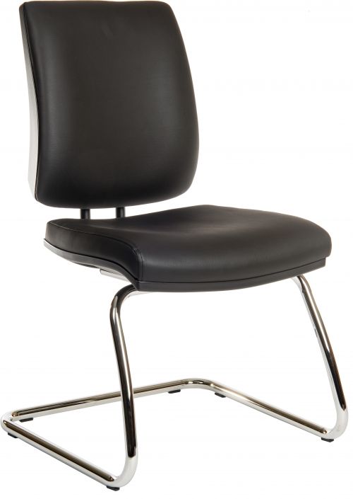 Teknik Ergo Visitor Deluxe Black PU Wipe Clean Cantilever Chrome Framed Chair Certified To 160Kg