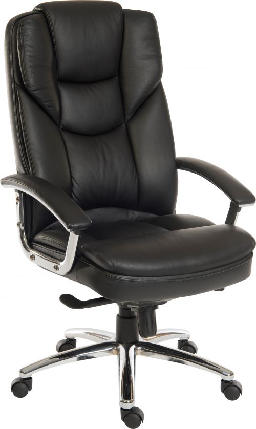 Teknik Skyline Black Leather Faced Executive Chair with Steel Base and Matching Padded Armrests
