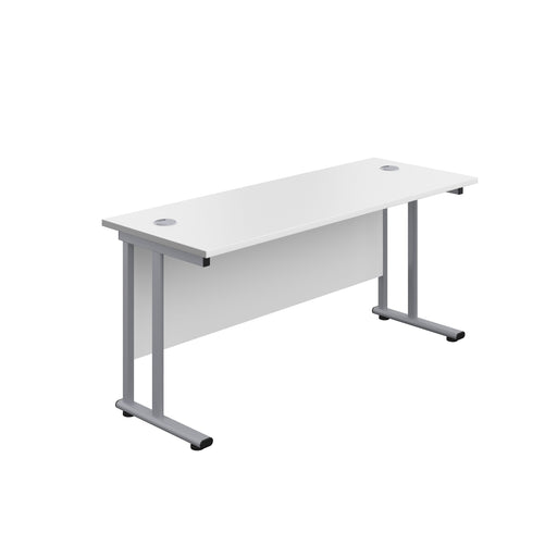 Twin Upright White Rectangular Desk 1200 X 600 Silver