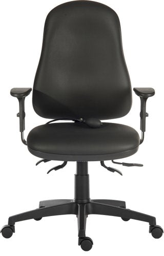 Teknik Ergo Comfort Black PU high back executive operator chair with pump up lumbar support. With Comfort Arm Rests.