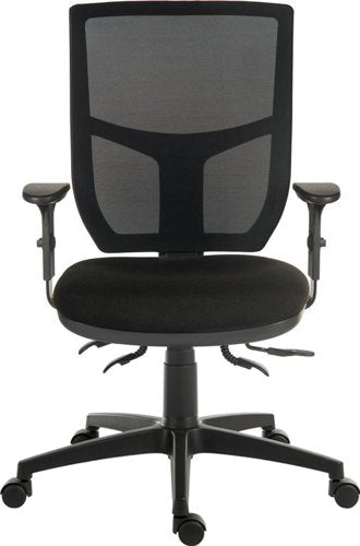 Teknik Ergo Comfort Black Fabric Mesh High Backrest executive operator chair, certified for 24hr use. With Comfort Arm Rests.