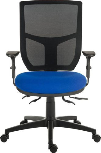 Teknik Ergo Comfort Blue Fabric Mesh High Backrest executive operator chair, certified for 24hr use. With Comfort Arm Rests.