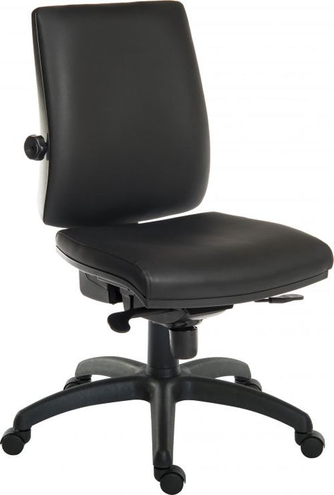 Teknik Ergo Plus Black Leather Look 24 Hr Operator Chair Standard Black Nylon Base Optional Arm Rests