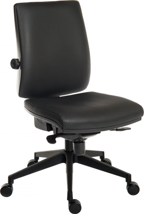 Teknik Ergo Plus Black Leather Look 24 Hr Operator Chair Black Ultra Pyramid Base Rated up to 24 Stone Optional Arm Rests