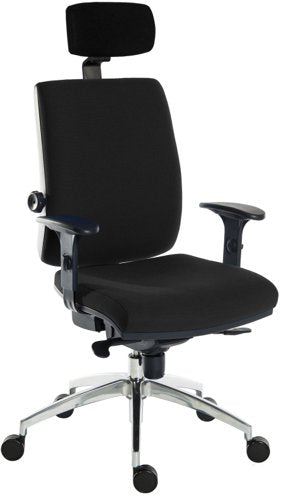 Teknik Ergo Plus Black Fabric 24 Hour Chair With Headrest Aluminium Pyramid Base Height Adjustable Comfort Arms