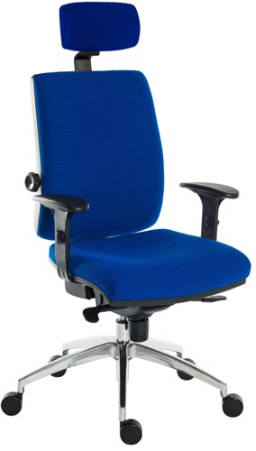 Teknik Ergo Plus Blue Fabric 24 Hour Chair With Headrest Aluminium Pyramid Base Height Adjustable Comfort Arms