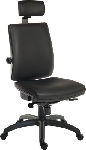 Teknik Ergo Plus PU Black Leather Look 24 Hour Chair With Headrest Standard Black Nylon Base Height Adjustable Comfort Arms