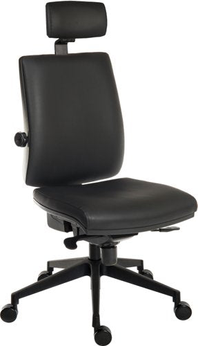 Teknik Ergo Plus Black Leather Look 24 Hour Chair With Headrest Black Ultra Pyramid Base Rated up to 24 stone Accepts Optional Arm Rests