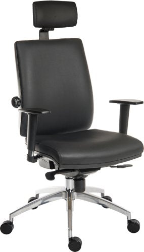 Teknik Ergo Plus PU Black Fabric 24 Hour Chair With Headrest Aluminium Pyramid Base Height Adjustable Apex Arms