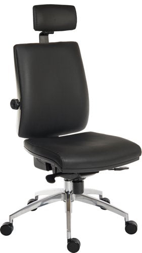 Teknik Ergo Plus Black Leather Look 24 Hour Chair Headrest Aluminium Pyramid Base Rated up to 24 Stone Optional Arm Rests