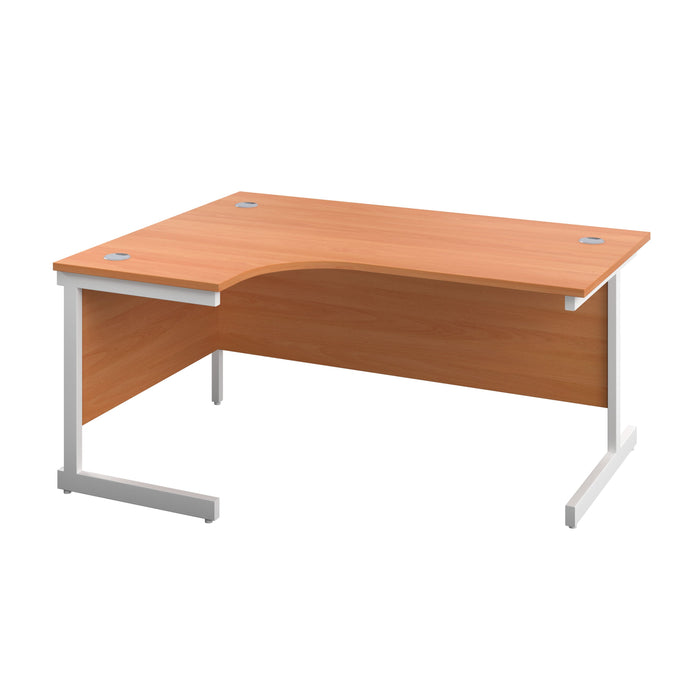 Single Upright Left Hand Radial Desk 1600 X 1200 Beech With White Frame No Pedestal