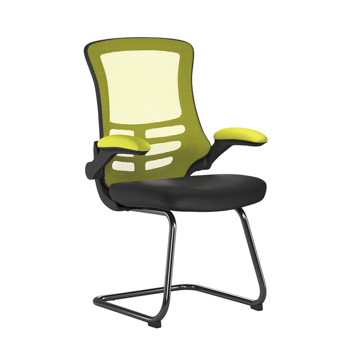 Luna - Designer Medium Back Two Tone Mesh Cantilever Chair with Black Shell, Black Frame and Folding Arms