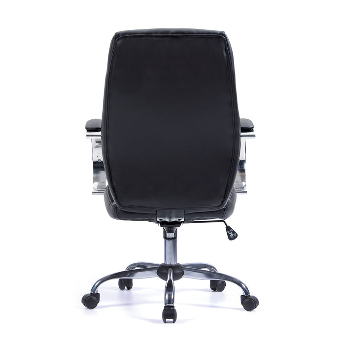 Hastings - High Back Bonded Leather Manager Chair with Mesh Panel Detailing, Padded and Upholstered Chrome Fixed Arms and Chrome Base - Black