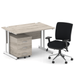 Impulse 1200mm Straight Office Desk Grey Oak Top White Cantilever Leg with 3 Drawer Mobile Pedestal and Chiro Medium Back Black