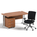 Impulse 1400mm Straight Office Desk Walnut Top Silver Cantilever Leg with 3 Drawer Mobile Pedestal and Chiro Medium Back Black