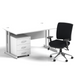 Impulse 1400mm Straight Office Desk White Top Silver Cantilever Leg with 3 Drawer Mobile Pedestal and Chiro Medium Back Black