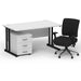 Impulse 1400mm Straight Office Desk White Top Black Cantilever Leg with 3 Drawer Mobile Pedestal and Chiro Medium Back Black