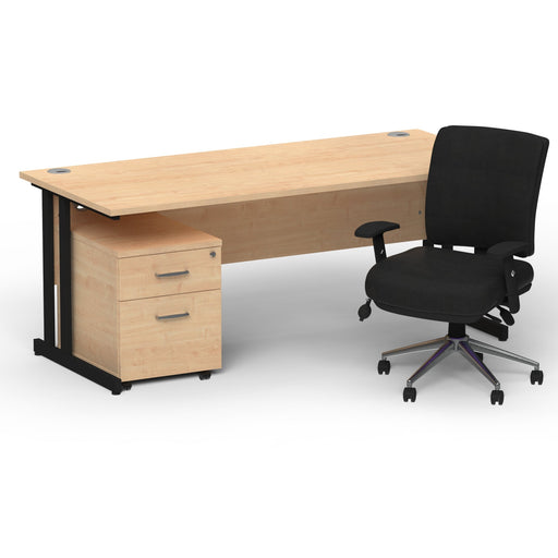 Impulse 1600mm Straight Office Desk Maple Top Black Cantilever Leg with 2 Drawer Mobile Pedestal and Chiro Medium Back Black