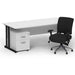 Impulse 1600mm Straight Office Desk White Top Black Cantilever Leg with 2 Drawer Mobile Pedestal and Chiro Medium Back Black