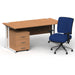 Impulse 1600mm Straight Office Desk Oak Top White Cantilever Leg with 3 Drawer Mobile Pedestal and Chiro Medium Back Blue