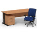 Impulse 1600mm Straight Office Desk Oak Top Black Cantilever Leg with 2 Drawer Mobile Pedestal and Chiro Medium Back Blue