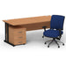 Impulse 1600mm Straight Office Desk Oak Top Black Cantilever Leg with 3 Drawer Mobile Pedestal and Chiro Medium Back Blue