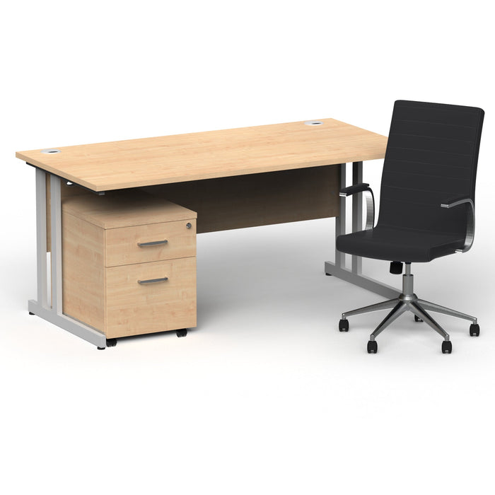 Impulse 1600mm Cantilever Straight Desk With Mobile Pedestal and Ezra Black Executive Chair