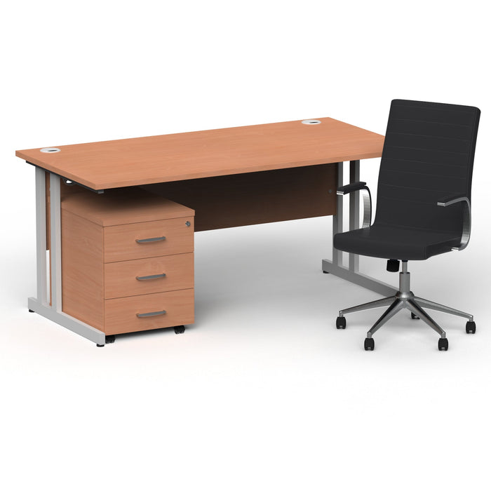 Impulse 1600mm Cantilever Straight Desk With Mobile Pedestal and Ezra Black Executive Chair