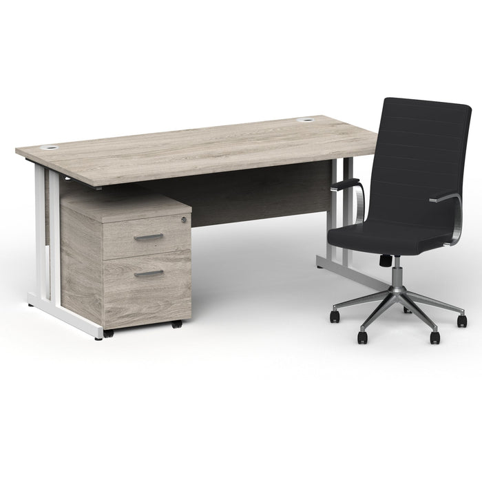 Impulse 1600mm Cantilever Straight Desk With Mobile Pedestal and Ezra Black Executive Chair