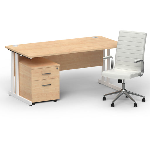 Impulse 1600mm Straight Office Desk Maple Top White Cantilever Leg with 2 Drawer Mobile Pedestal and Ezra White