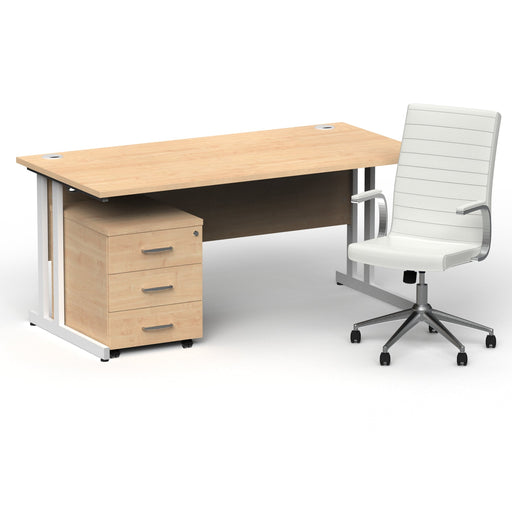 Impulse 1600mm Straight Office Desk Maple Top White Cantilever Leg with 3 Drawer Mobile Pedestal and Ezra White