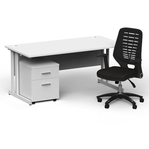 Impulse 1600mm Straight Office Desk White Top Silver Cantilever Leg with 2 Drawer Mobile Pedestal and Relay Black Back