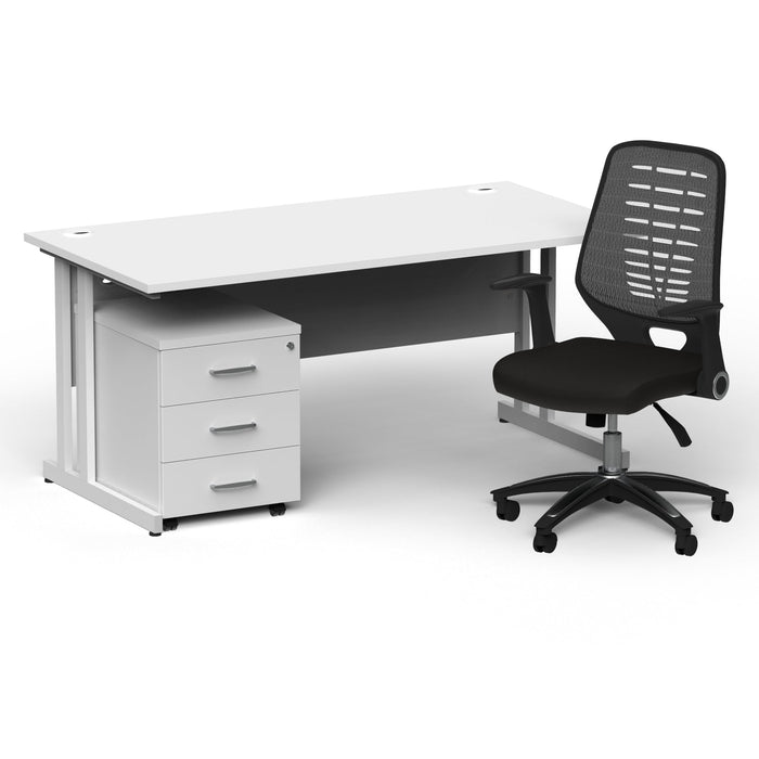 Impulse 1600mm Cantilever Straight Desk With Mobile Pedestal and Relay Silver Back Operator Chair