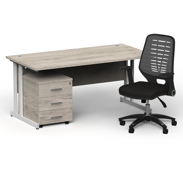 Impulse 1600mm Cantilever Straight Desk With Mobile Pedestal and Relay Silver Back Operator Chair