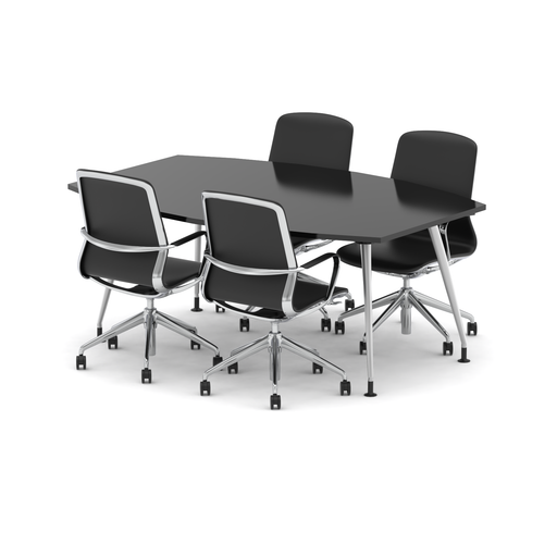 High Gloss 1800mm Writable Boardroom Table Black Top with Set of Four Lucia Executive Chairs Chrome Frame