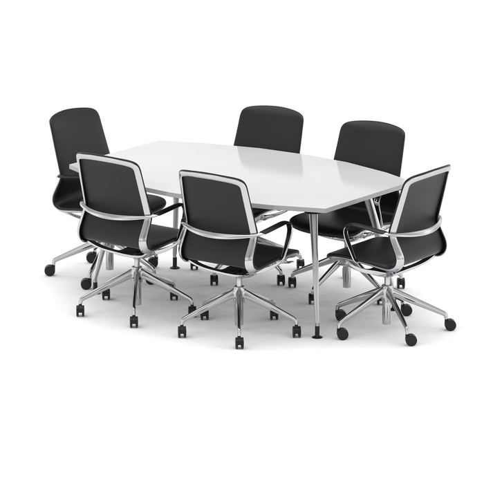 High Gloss 1800mm Writable Boardroom Table White Top with Set of Six Lucia Executive Chairs Chrome Frame