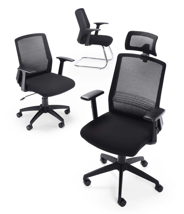 Denali Mid Back Black Mesh Chair With Headrest