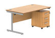 Single Upright Rectangular Desk + 3 Drawer Mobile Under Desk Pedestal (FSC) | 1400 X 800 | Norwegian Beech/Silver